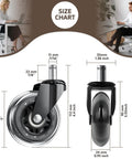 Office Chair Caster Wheels Set Of 5, 3 Inch Heavy Duty Casters For Chairs, Smooth And Quiet, Universal Fit, showing size chart.