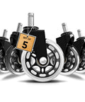 Office Chair Caster Wheels Set Of 5 Universal Fit 2.5 Inch Blade Wheels With Soft Polyurethane Rollers displayed in front view