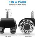5-Pack Office Chair Caster Wheels Heavy-Duty Low Noise for Hardwood Floors and Carpet, clear polyurethane design.