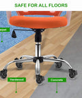 Three Eighths Inch Thread Swivel Stem Casters With Locking Brake For Office Chairs Furniture And Shelves Heavy Duty Caster Replacement Pack Of Five Includes Three Eighths Inch Thread Screw Inserts Imperial Stem System installed on office chair showing versatility on carpet, hardwood, and concrete floors.