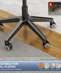 2 Inch Office Chair Wheels Replacement Set Of Five Casters For Carpet Hardwood Floors And Tile 7/16 To 7/8 Inch Stem Smooth Quiet Rolling High Load Capacity Up To 880 Lb Made From Elastic Transparent CPU Material installed on chair base on mixed floor surfaces