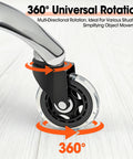 Close-up of 360° rotation feature on office chair wheel from Office Chair Wheel Set Of 10 Rubber Caster Wheels Heavy Duty Replacement Casters Universal Standard Size 7/16 By 7/8 11mm By 22mm Easy To Install For Most Office Chairs Not For IKEA Smooth Rolling Non Marking Soft Rubber Tread