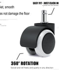 Close-up of a 2 Inch Universal Office Chair Wheel, heavy-duty rubber caster, white polyurethane for smooth rolling, floor protection.
