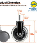 Office Chair Wheel Set Of 10 Rubber Caster Wheels Heavy Duty Replacement Casters Universal Standard Size 7/16 By 7/8 dimensions