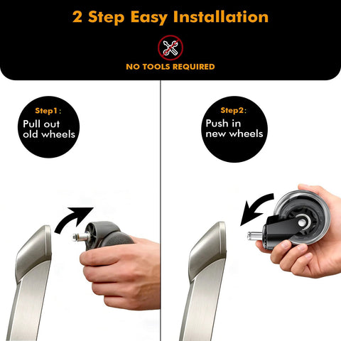 Installation of Five Pack Office Chair Wheels 3 Inch Heavy Duty Replacement Casters with 11mm Stem showing step-by-step