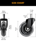 Size chart of Five Pack Office Chair Wheels 3 Inch Heavy Duty Replacement Casters With Smooth Rolling Quiet Floor Protectors