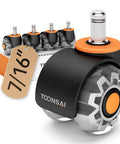2 Inch Office Chair Wheels Replacement Set Of Five Casters For Carpet Hardwood Floors And Tile 7/16 To 7/8 Inch Stem Smooth Quiet Rolling High Load Capacity Up To 880 Lb Made From Elastic Transparent CPU Material, front view showing 7/16 inch stem tag.