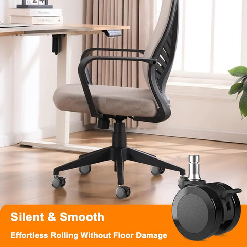 2 Inch Office Chair Wheels With Brakes For Soft Floors And Carpet, Locking Caster Set Of 5 installed on office chair