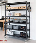 Black shelving unit on 5 Inch Total Locking Stem Caster Wheels Set of 4 Heavy Duty Swivel Castors in an office setting