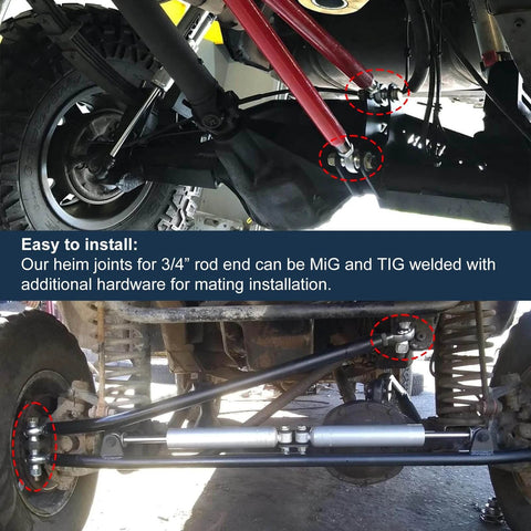 Installed 3/4 inch Heim joint rod end kit with chromoly panhard rod ends, showing right and left hand thread adjustments.