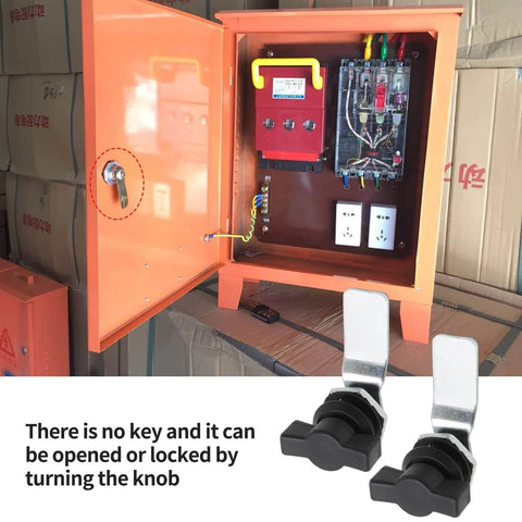 Two piece thumb operated offset cam lock set with durable rust resistant zinc alloy construction on cabinet door