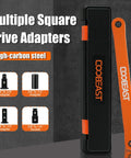 Three Eighths Inch Offset Extension Wrench For Tight Spaces with square drive adapters shown in black and orange casing.