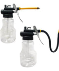 Two Pack High Pressure Oil Can Pump Oiler With Flexible Spout And Rigid Transparent Bottle for automotive lubrication.