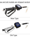 Oil Control Valve Meter Nozzle One Half Inch Inlet Digital Dispenser With LCD Metering Gun, new and old models shown.