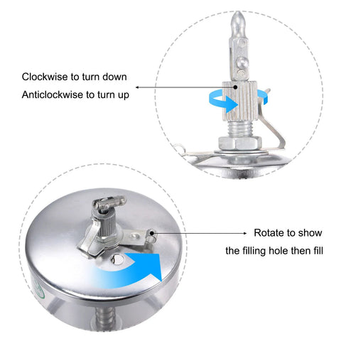 Close-up of Oil Cup Needle Valve With G1/4 Thread 100ml Gravity Drip Feeder showing rotation instructions and filling point.