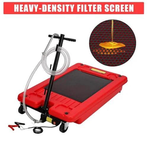 18 Gallon Low Profile Oil Drain Pan With Electric Pump Kit Heavy Duty Mobile Oil Change Pan with hose and filter screen