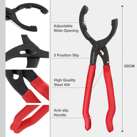 Adjustable Oil Filter Pliers 12 Inch For Engine Oil Filters Removal Bent Head Design For Tight Spaces High Carbon Steel With Permalock Fastener