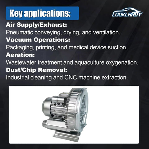Efficient 2 HP oil-free regenerative blower delivers 150 CFM at 110-120V, shown in industrial air handling context.