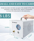Oil Free Diaphragm Lab Vacuum Pump VP10E For Fast Vacuum Filtration with compact design, showing dimensions and hand lifting unit