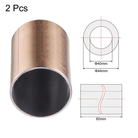 Oil Free Sleeve Bearing Bushing 40mm Bore 44mm OD 60mm Length Set of Two Bronze Sintered Coated Carbon Steel Base