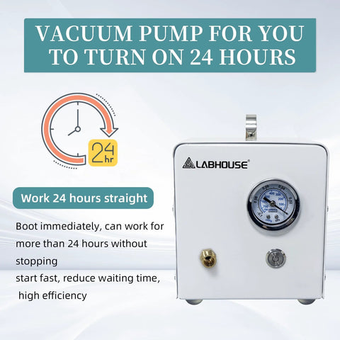 Oil Free Diaphragm Lab Vacuum Pump VP10E for fast vacuum filtration with 10 L per minute suction, LABHOUSE, maintenance free.