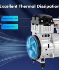 Oil-free vacuum pump for HVAC and industrial use with enhanced cooling, featuring dual built-in fans and enlarged vents for thermal dissipation.