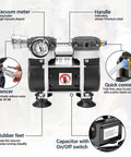 Oil Free Vacuum Pump 50 L Per Minute For Lab Electronics with upgraded capacitor, vacuum meter, aluminum silencer visible