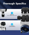 Oil-free vacuum pump for HVAC and industrial use, showcasing rubber feet for vibration reduction and muffler for noise dampening.