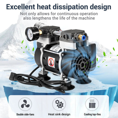 Oil Free Vacuum Pump 50 L Per Minute For Lab Electronics Oilless Operation With Upgraded Capacitor Vacuum Meter Aluminum Silencer