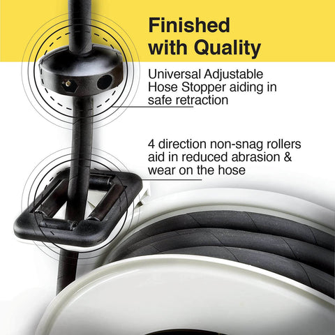Retractable Oil Hose Reel With One Half Inch By Fifty Foot Premium SAE 100 R1AT Hose Max 2320 Psi Spring Driven Steel Construction