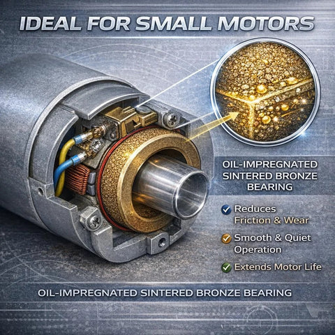 Oil Impregnated Sintered Bronze Sleeve Bearing Bushing 4mm ID By 8mm OD By 6mm Length, ideal for small motors, shown in use