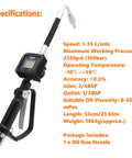Oil Control Valve Meter Nozzle One Half Inch Inlet Digital Dispenser With LCD Metering Gun heavy-duty for motor oil transfer shown with specs.