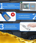 Instruction guide for High Efficiency Automatic Oil Suction Pump With ABS Body, including battery placement and cleaning steps.