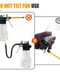 Two Pack High Pressure Oil Can Pump Oiler With Flexible Spout and Rigid Transparent Bottle shown with usage instructions