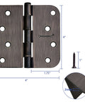 Sturdy 4x4 Inch Door Hinges For Wood, 18 Pack Oil Rubbed Bronze Interior Doors, Heavy Duty Hinges With Square 5/8 Radius Corners