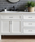 White cabinet with Oil Rubbed Bronze Cabinet Pulls 5 Inch Hole Center Zinc Alloy Vintage Style Handles installed in bathroom setting