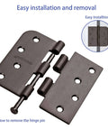 Sturdy 4x4 Inch Door Hinges For Wood, 18 Pack Oil Rubbed Bronze Interior Doors, showing square 5/8 radius corners and hinge pin removal.