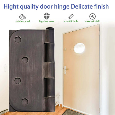 Sturdy 4x4 Inch Door Hinges For Wood, 18 Pack Oil Rubbed Bronze Interior Doors, Heavy Duty Hinges With Square 5/8 Radius Corners