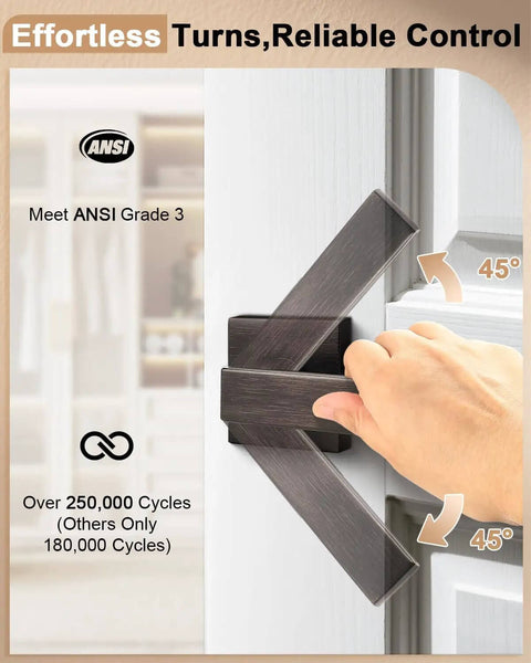 Beefy Heavy Duty Door Levers Set with Modern Square Design in use, showing effortless turns on an Oil Rubbed Bronze finish lever.