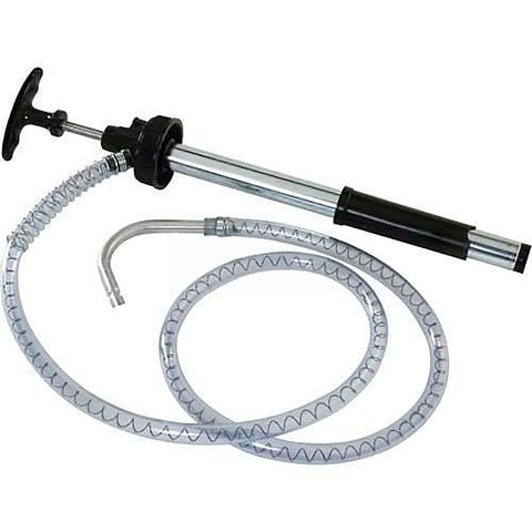 Oil Safe Standard Pump - General Purpose with coiled transparent hose and quick-connect feature for fluid dispensing