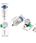 Oil Water Separator With Integrated Air Filter And Pressure Regulator For Spray Guns And Air Tools Inlet And Outlet G1 Quarter Inch Clear Water Filter Stainless Steel Adapter Compact Inline Unit For Compressors That Keeps Lines Clean And Extends Tool Life