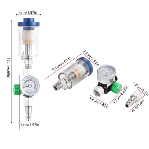 Oil Water Separator With Integrated Air Filter And Pressure Regulator For Spray Guns And Air Tools Inlet And Outlet G1 Quarter Inch Clear Water Filter Stainless Steel Adapter Compact Inline Unit For Compressors That Keeps Lines Clean And Extends Tool Life