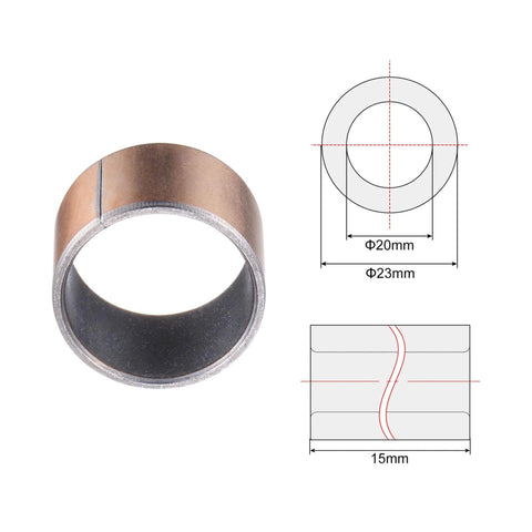 Sleeve Bearing 20mm Bore 23mm OD 15mm Length Oilless Wrapped Bronze Sintered Bushings diagram showing dimensions