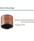 10 Pcs 1010 Sleeve Bearings Self Lubricating Wrapped Oilless Plain Bearings For Sliding Machinery Applications, carbon steel base, bronze sintered