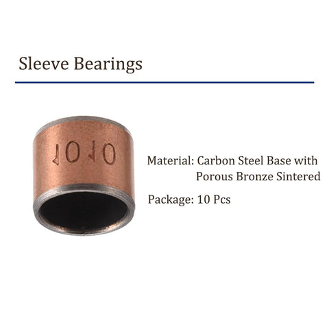 10 Pcs 1010 Sleeve Bearings Self Lubricating Wrapped Oilless Plain Bearings For Sliding Machinery Applications, carbon steel base, bronze sintered