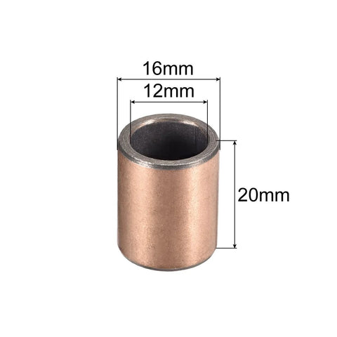 Sleeve Bearing 12mm Bore 16mm Outer Diameter 20mm Length Oilless Plain Bearing Wrapped Bushing For Sliding Motion With Bronze Sintered