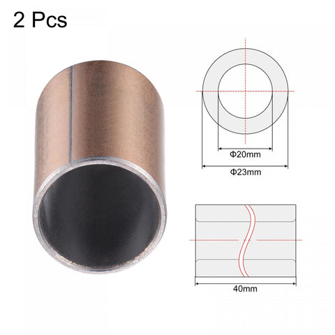 Oilless Sleeve Bearing 20mm Bore 23mm OD 40mm Length 2 Pack with Carbon Steel Base Bronze Sintered Composite Coating Diagram