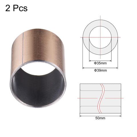 Oilless Sleeve Bearing 35mm Bore 39mm OD 50mm Length Wrapped Bushings 2 Pieces with diagram and dimensions