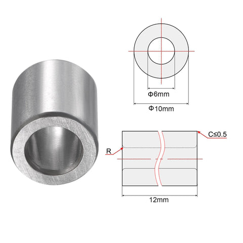 Oilless Sleeve Bearings 6mm Bore 10mm Outer Diameter 12mm Length Chrome Steel Bushing Set Of 6 with technical diagram