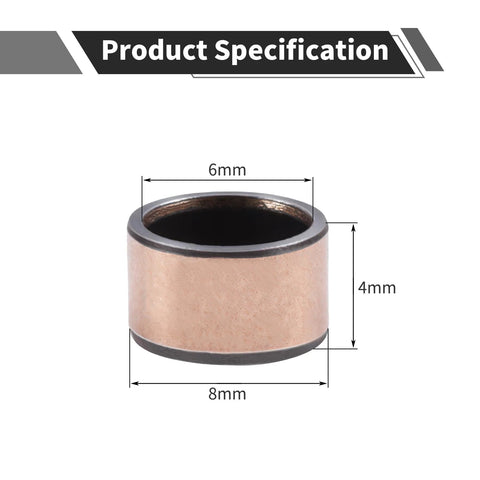 10 Pcs Oilless Sleeve Bearings Set 6mm Bore 8mm Outer Diameter 4mm Length Bronze Sintered with measurements shown